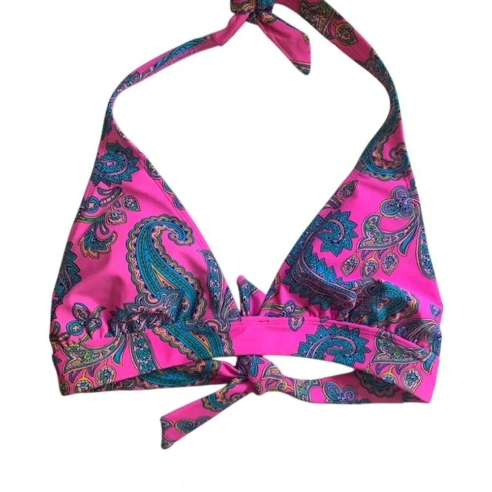 NWT Paisley Bikini Set Halter Tie Two Piece Swimsuit L Resort Preppy Coastal